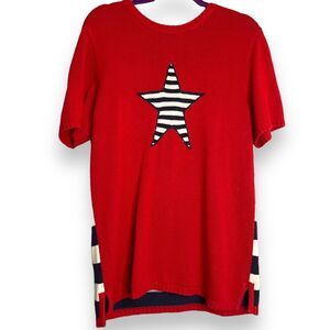 The Quacker Factory Tunic Sweater Women's M Red Patriotic Striped Knit VTG Star